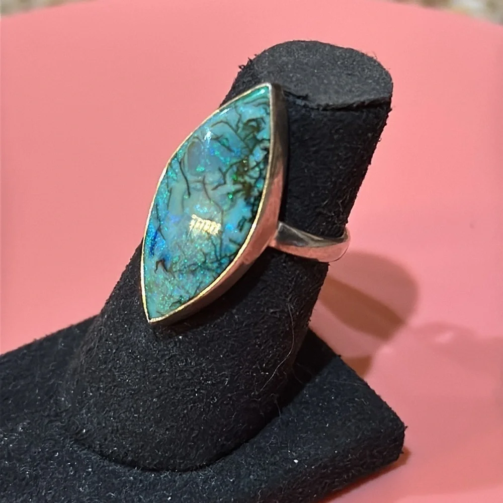 NEW Elegant Green Opal and Sterling silver ring - Picture 3 of 6